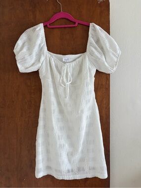 Le Lis White Eyelet Puff-Sleeve Mini Dress